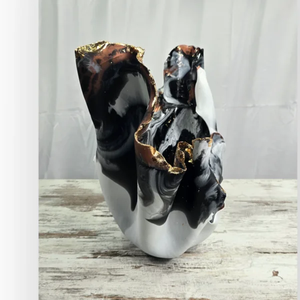 Large black & white blue metallic bronze irregular bowl