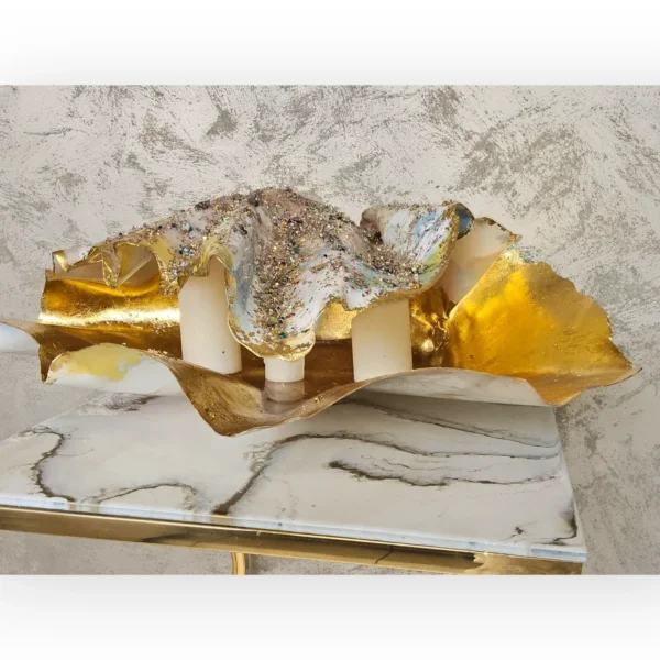 Giant handmade sculptured pink Clam/Oyster Shell With Gold Leaf and heavily jewelled in various colours
