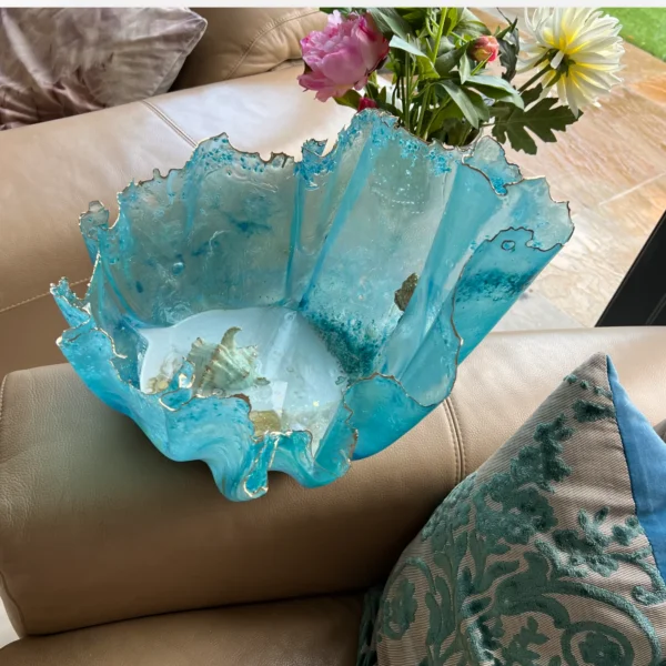 Large gold fish blue bowl - Image 2