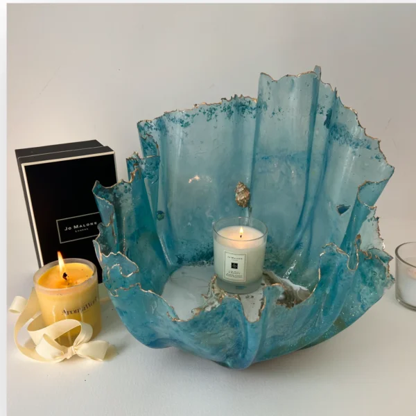 Large gold fish blue bowl
