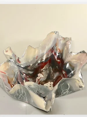 43. LARGE SILVER, RED WHITE DRIP ICE BUCKET FRUIT BOWL (1)
