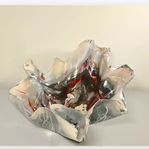 Large Grey, white, metallic silver red Fruit bowl - Image 2