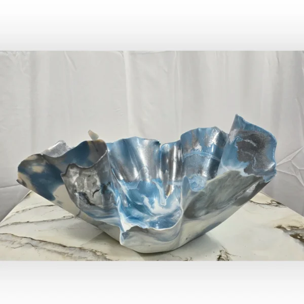 Medium blue, gunmetal silver, white fruit bowl - Image 5