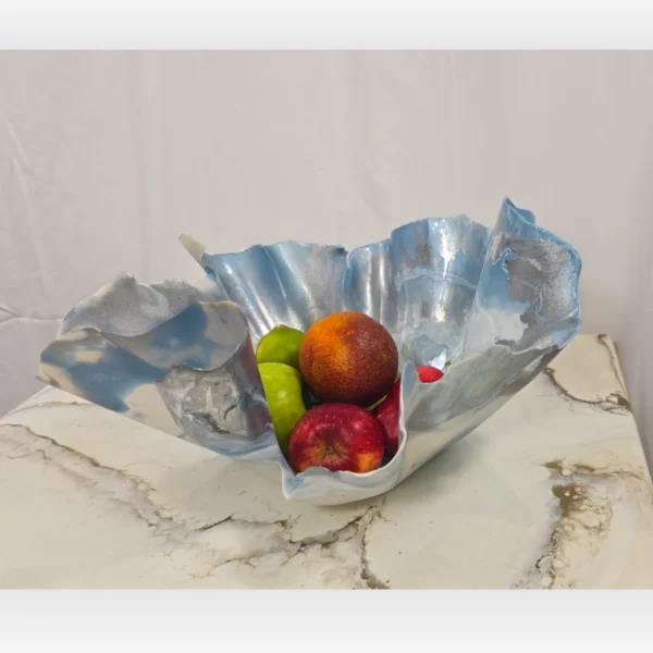 Medium blue, gunmetal silver, white fruit bowl - Image 4