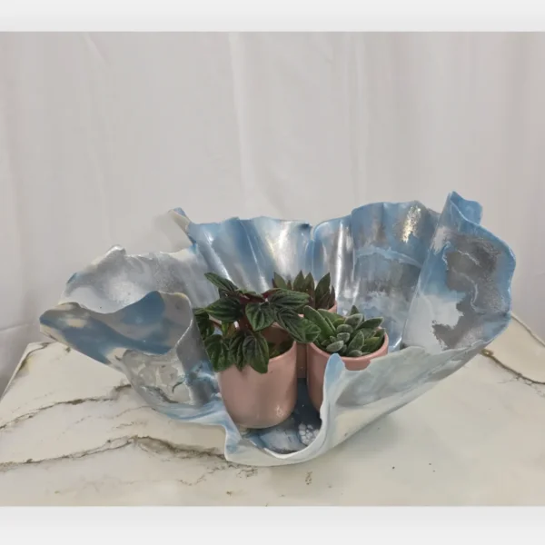 Medium blue, gunmetal silver, white fruit bowl - Image 2