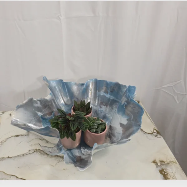 Medium blue, gunmetal silver, white fruit bowl - Image 7