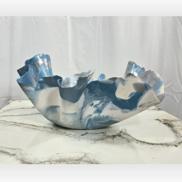 Medium blue, gunmetal silver, white fruit bowl - Image 3