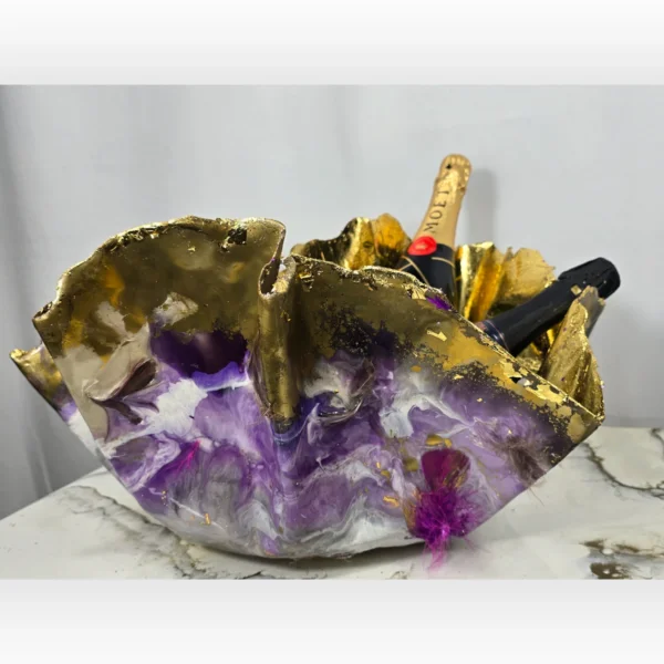Large purple feathers gold foil ice bucket - Image 3