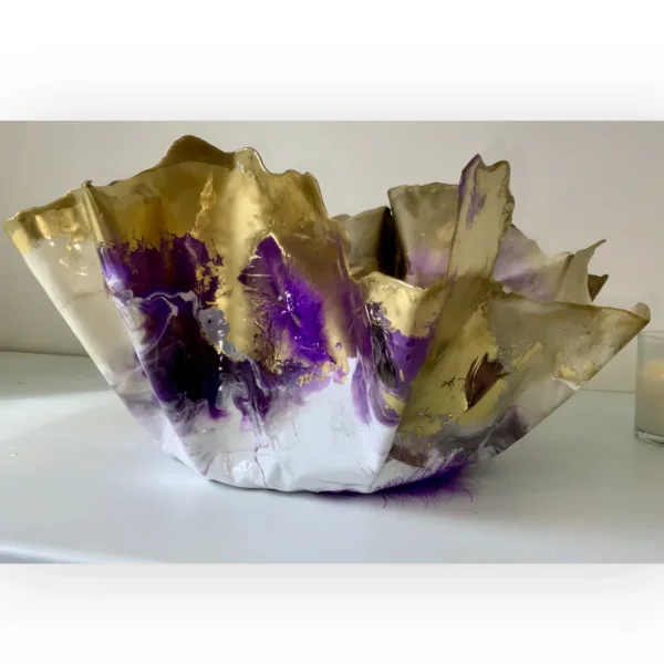 Large purple feathers gold foil ice bucket