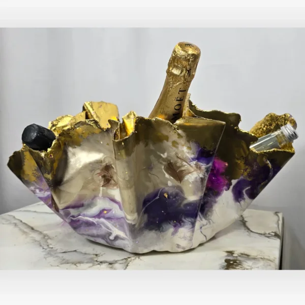 Large purple feathers gold foil ice bucket - Image 2