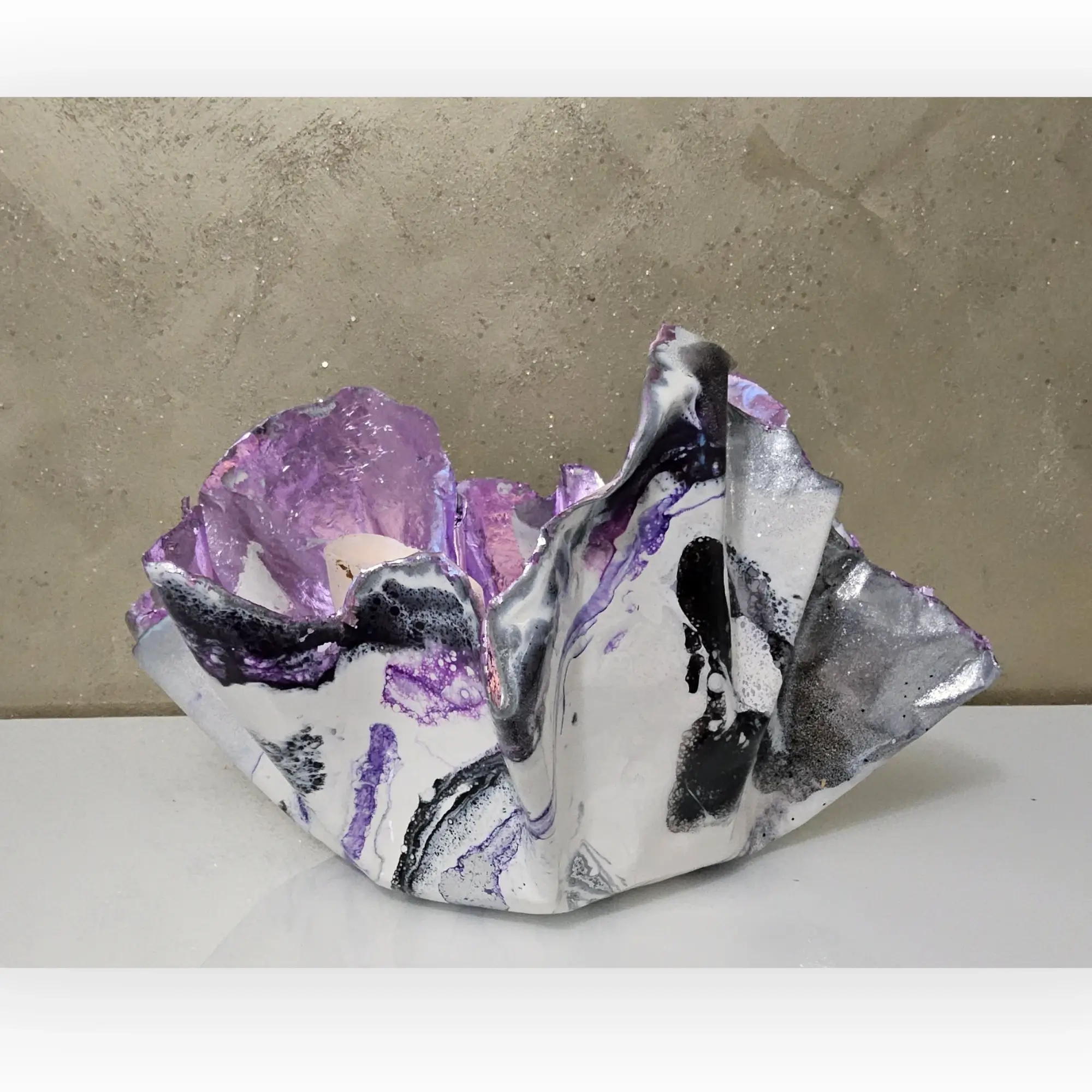 Large Purple black silver white bowl - Image 2