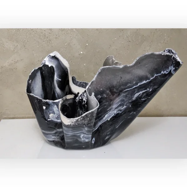 Medium Black beige silver edged fruit bowl