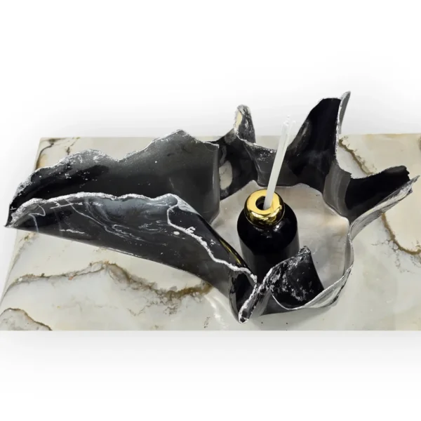Medium Black beige silver edged fruit bowl