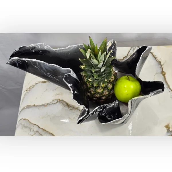 Medium Black beige silver edged fruit bowl