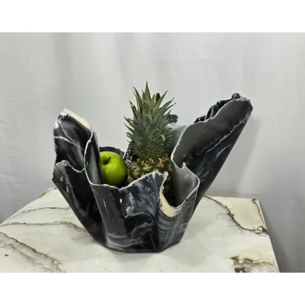 Medium Black beige silver edged fruit bowl