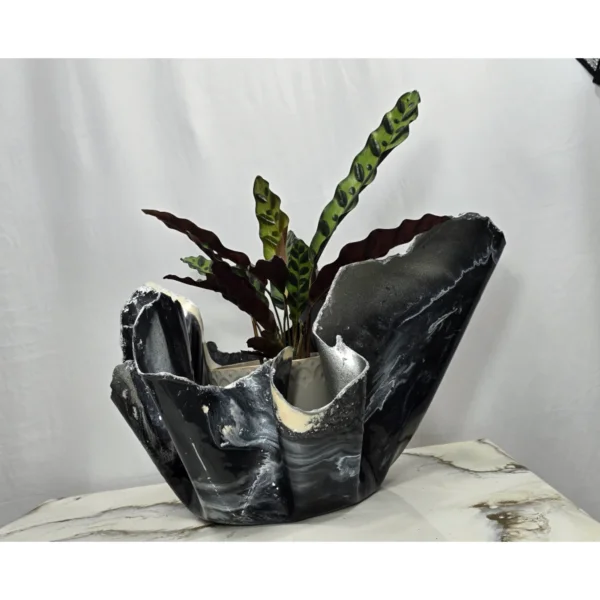 Medium Black beige silver edged fruit bowl