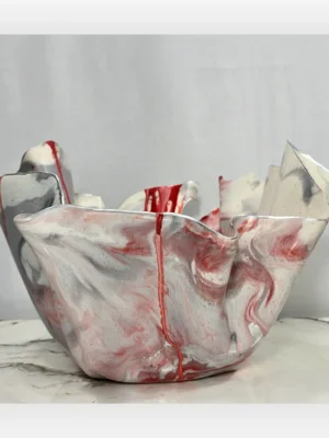 50. WHITE RED DRIP SILVER FRUIT BOWL (1)