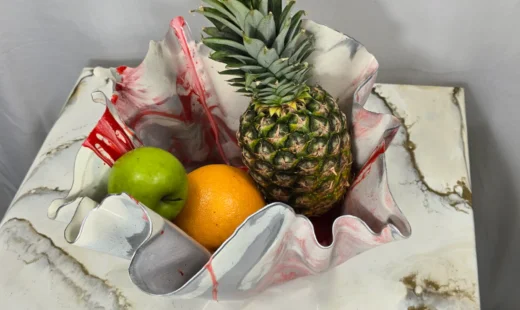 50. WHITE RED DRIP SILVER FRUIT BOWL (3)