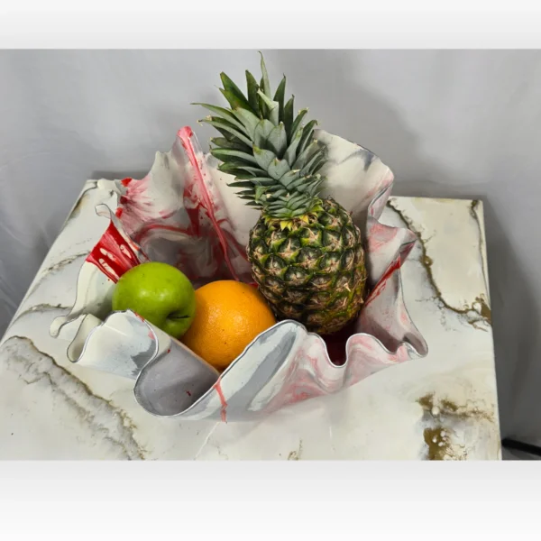 White medium, red silver fruit bowl - Image 4
