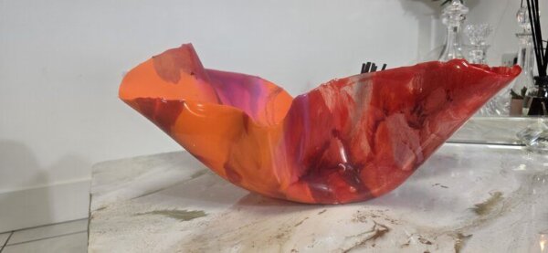 RED PINK ORANGE BRIGHT OBLONG  BOWL - Image 5