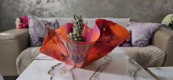 RED PINK ORANGE BRIGHT OBLONG  BOWL - Image 2