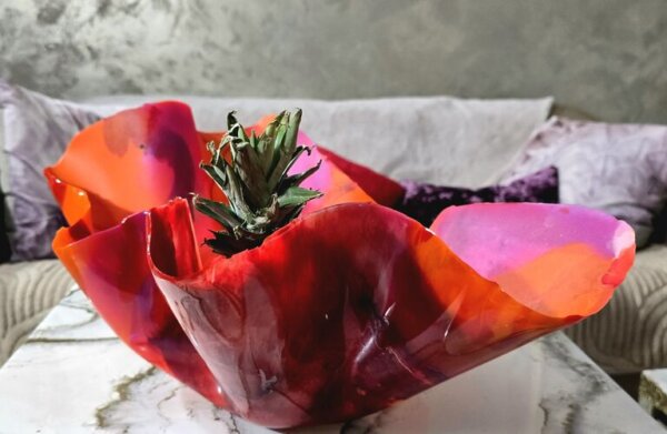 RED PINK ORANGE BRIGHT OBLONG  BOWL