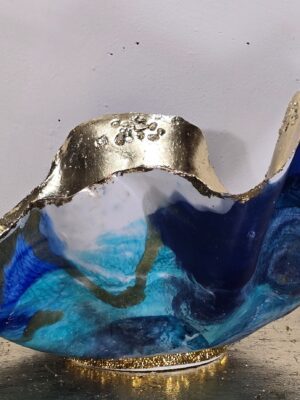Handmade Sea Blues Extra Large Shallow Sculpture Bowl