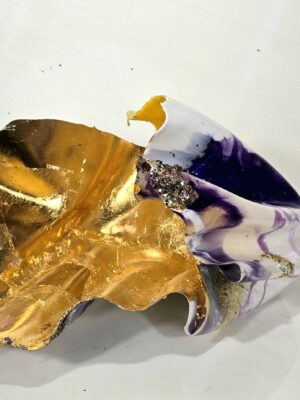 Ex Large Yellow Purple White Gold Stand Up Vase Or Laydown Candle/Jewellery Holder.