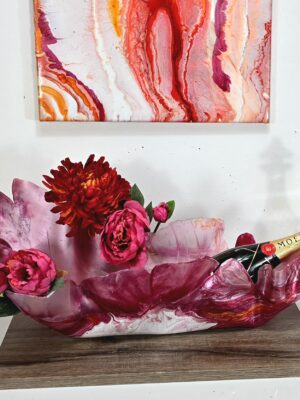 Long Oblong Pink Flower Bowl