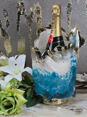 Blue White Bottle/vase edged in gold