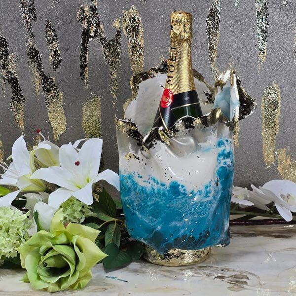 Blue White Bottle/vase edged in gold