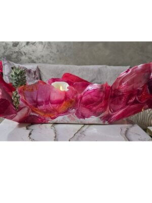 Long Oblong Pink Flower Bowl