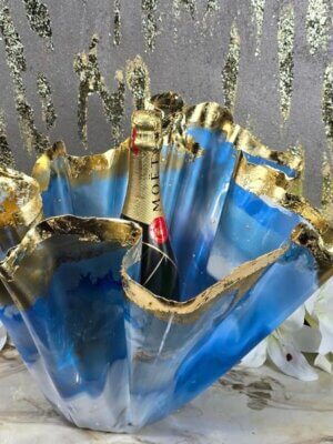 Transparent blues, Gold, White, gold foiled edged