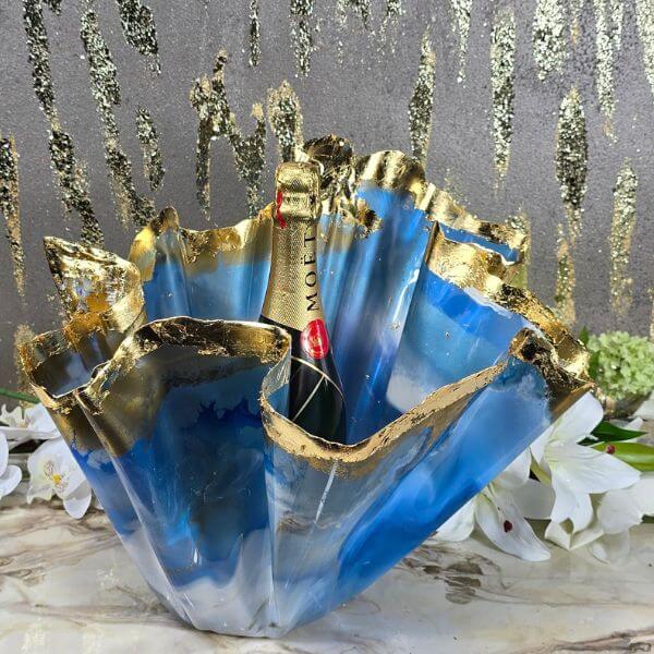 Transparent blues, Gold, White, gold foiled edged