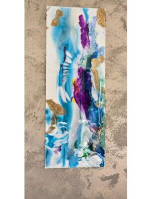 65. Wall Art Triptych set of Vertical Turquoise, blues Purple (3)