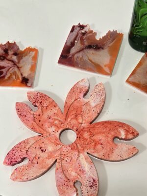 4 Reds & White Bronze foiled Coasters (matching items available matches MAX0077)