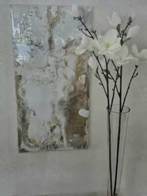 Wall art 3d rectangle gold and white