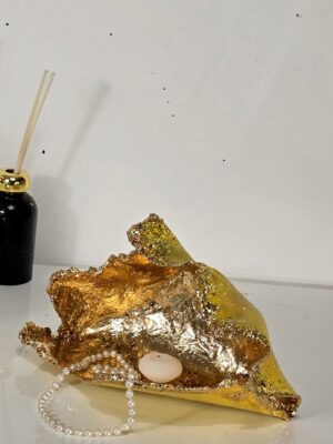 Yellow Gemmed Clam Shell with Rich Metallic Gold Interior