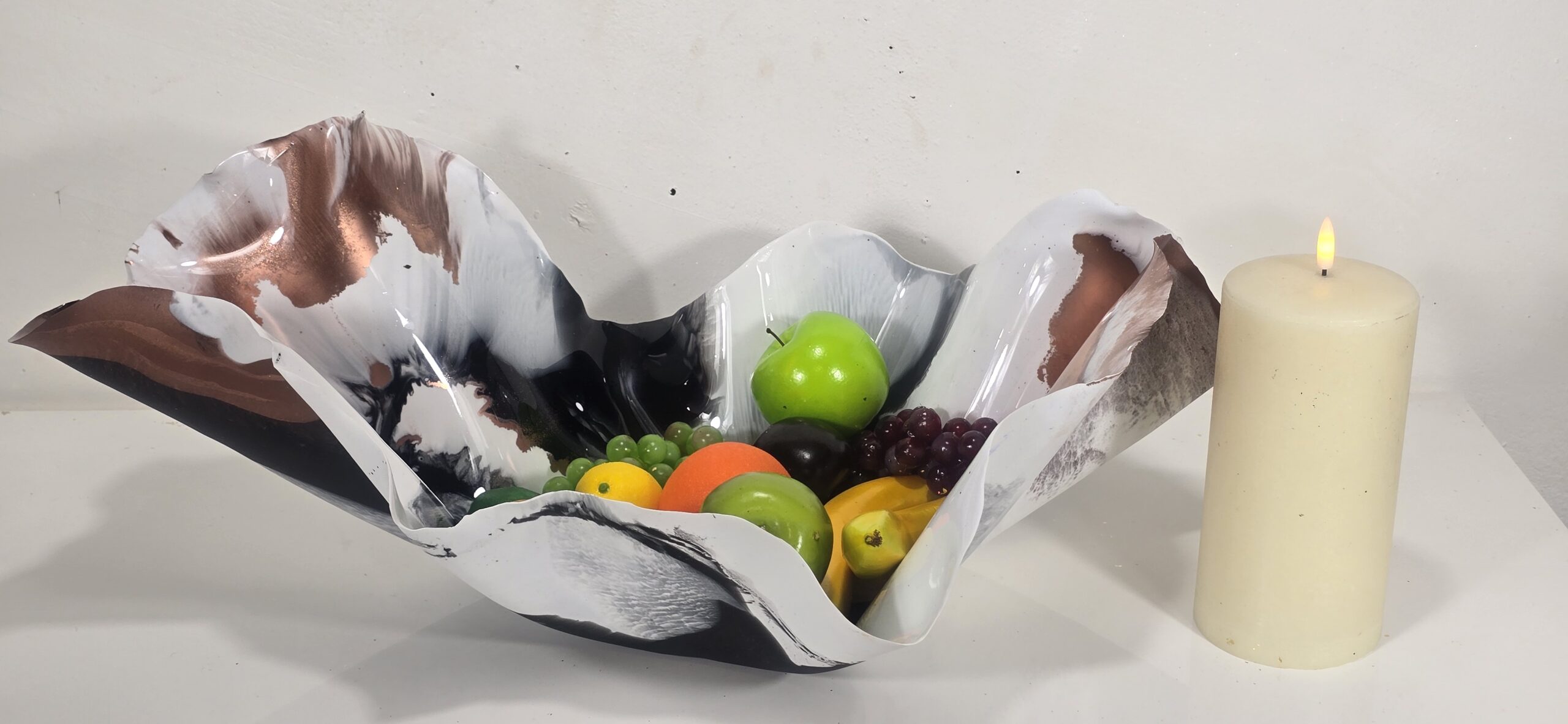 Large Matte white black copper long shallow bowl - Image 6