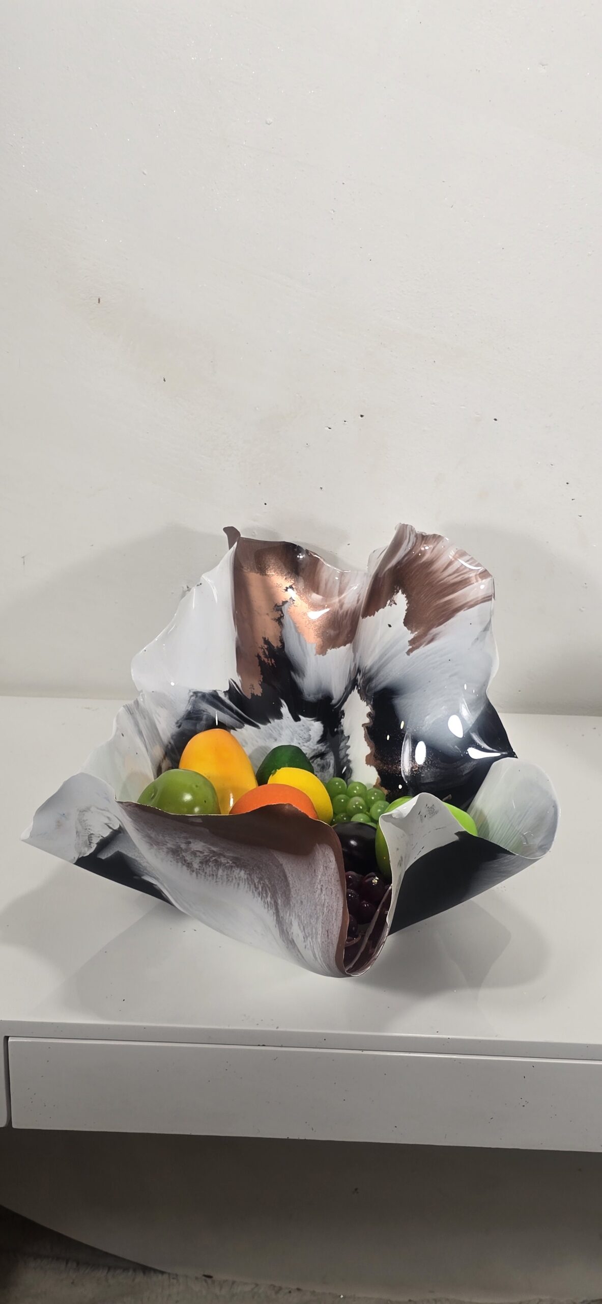 Large Matte white black copper long shallow bowl - Image 5