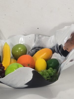 Large Matte white black copper long shallow bowl