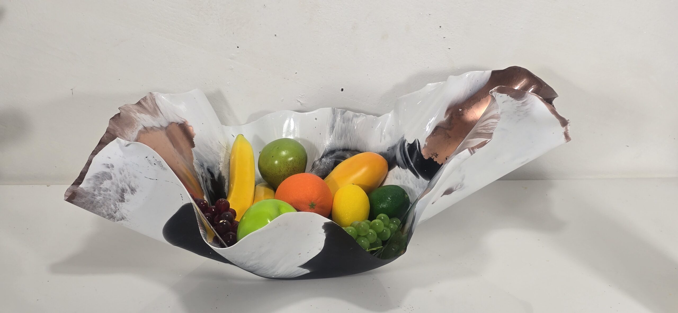 Large Matte white black copper long shallow bowl