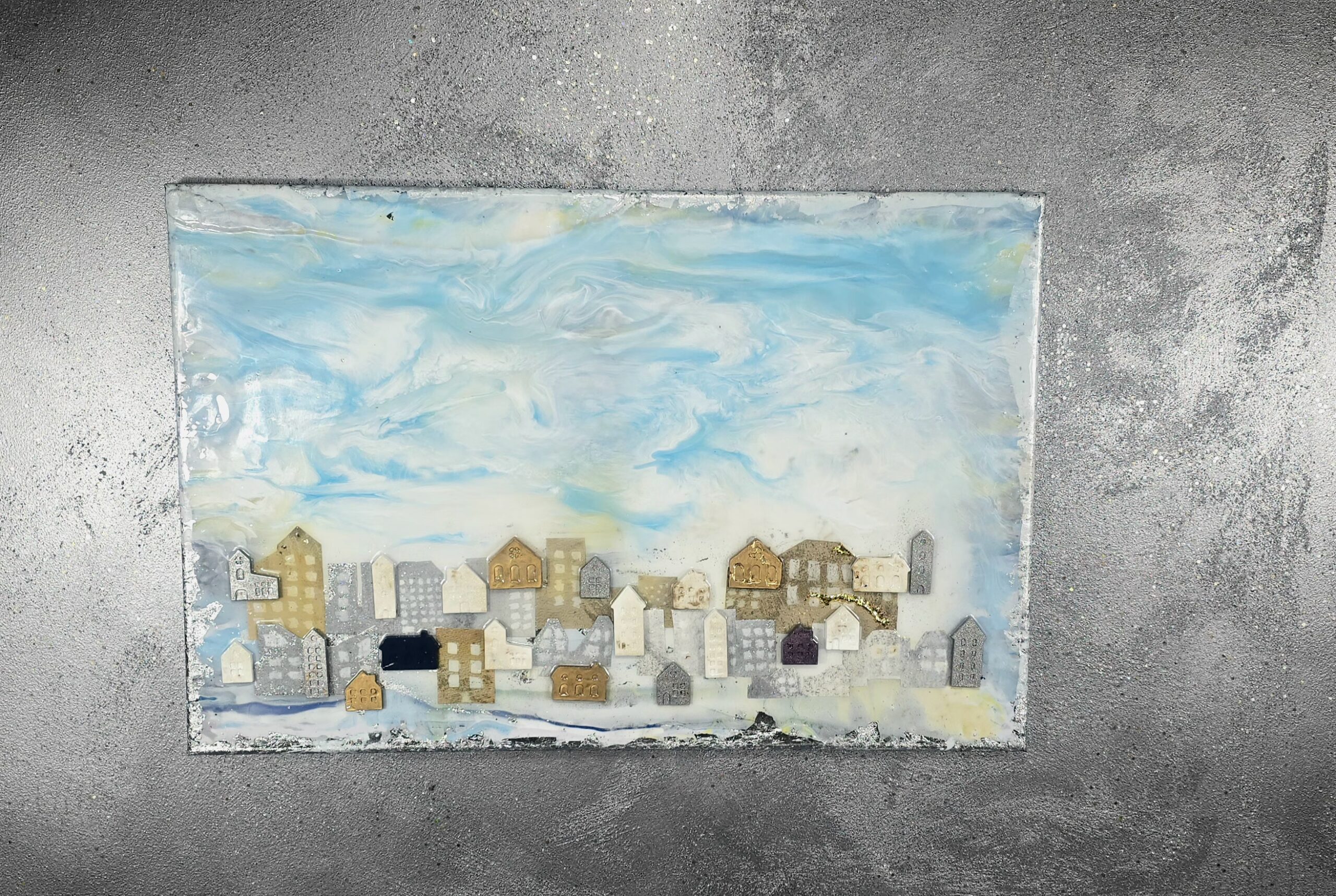 LARGE WALL ART WITH 3D HOUSES