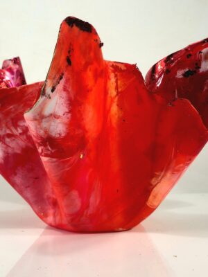 RED PETAL BOWL LARGE WITH METAL PINK & RED FOIL