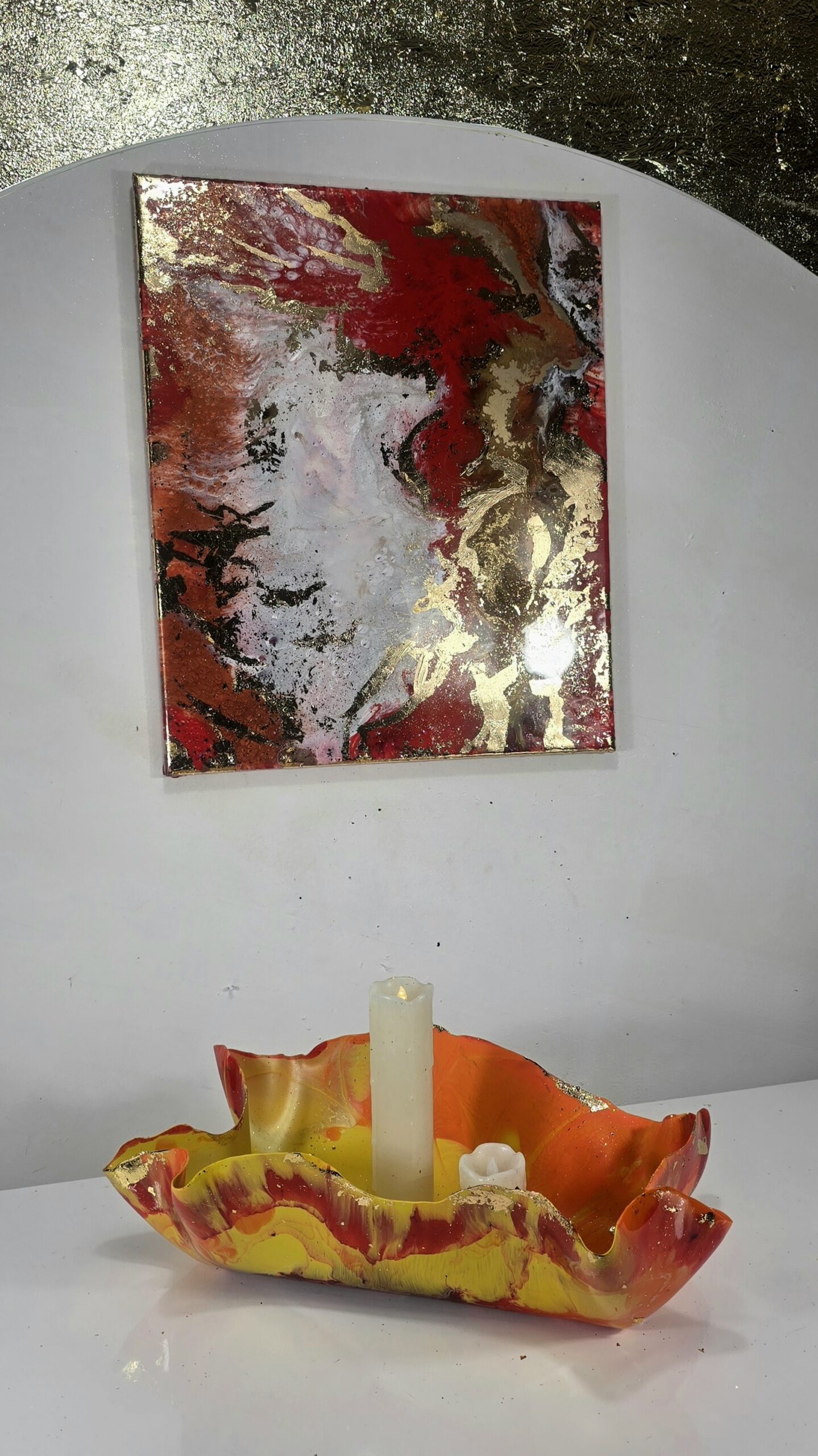 LARGE RED GOLD AND WHITE ABSTRACT CANVAS WALL ART - Image 4