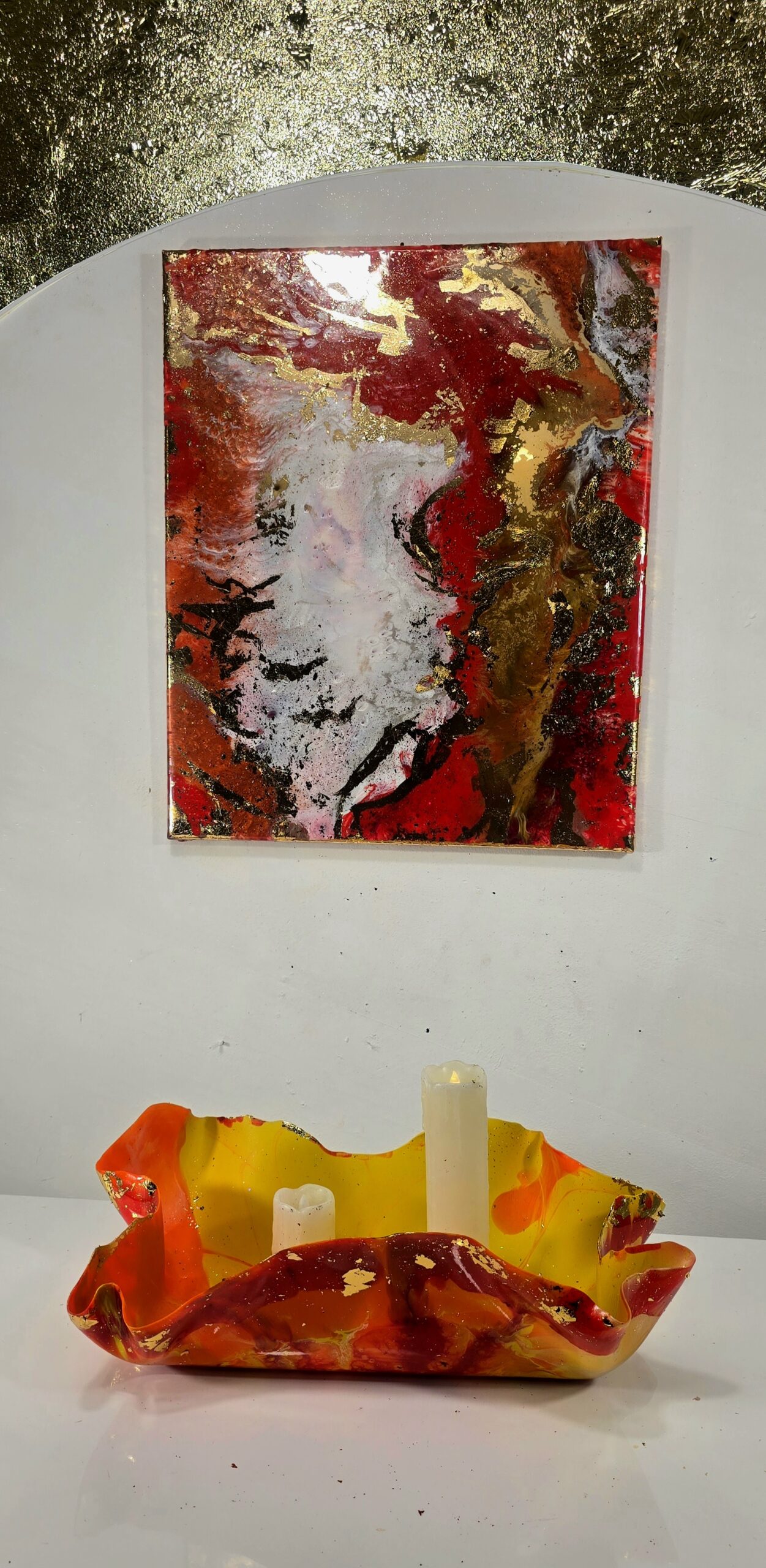 LARGE RED GOLD AND WHITE ABSTRACT CANVAS WALL ART