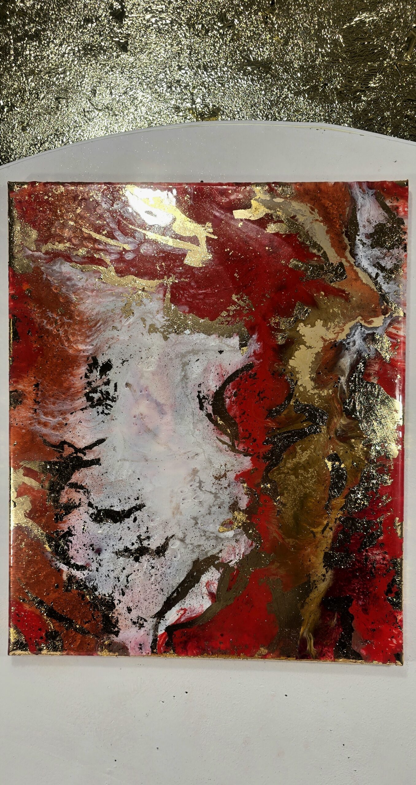 LARGE RED GOLD AND WHITE ABSTRACT CANVAS WALL ART - Image 3
