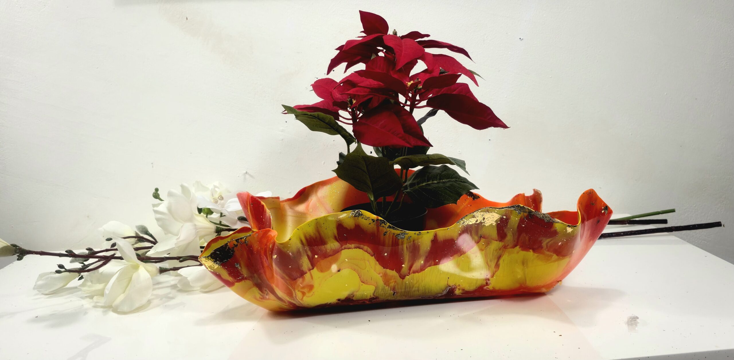 Long Center Table Bowl Reds, Yellow, Orange - Image 4