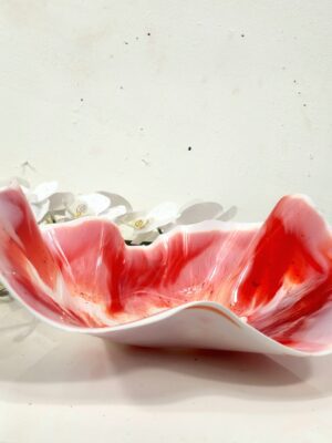 SHALLOW SMALL RED/WHITE FRUIT BOWL