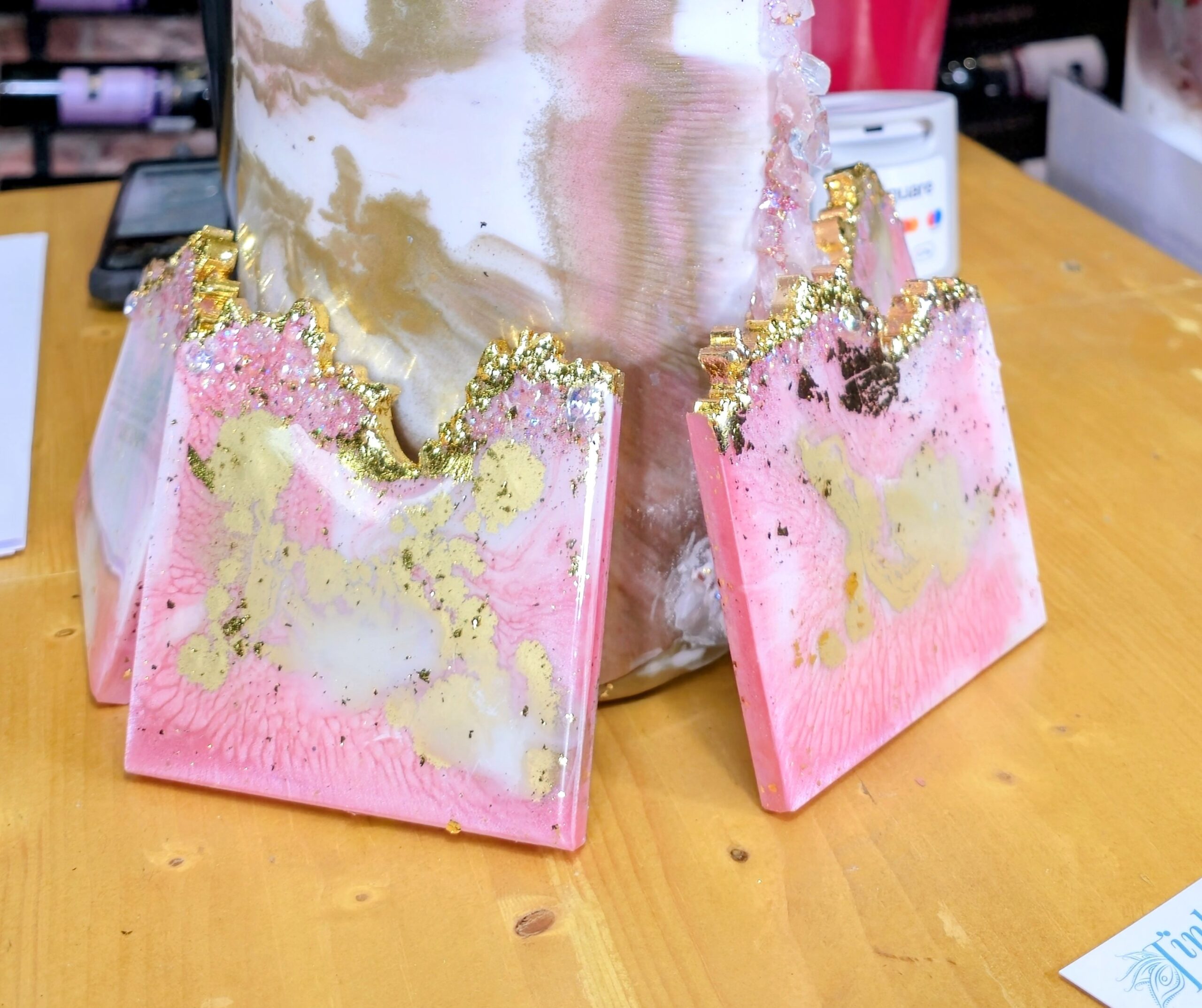 PINK & GOLD COASTERS SET OF FOUR COASTERS